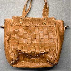 Myra brown weaved leather bag